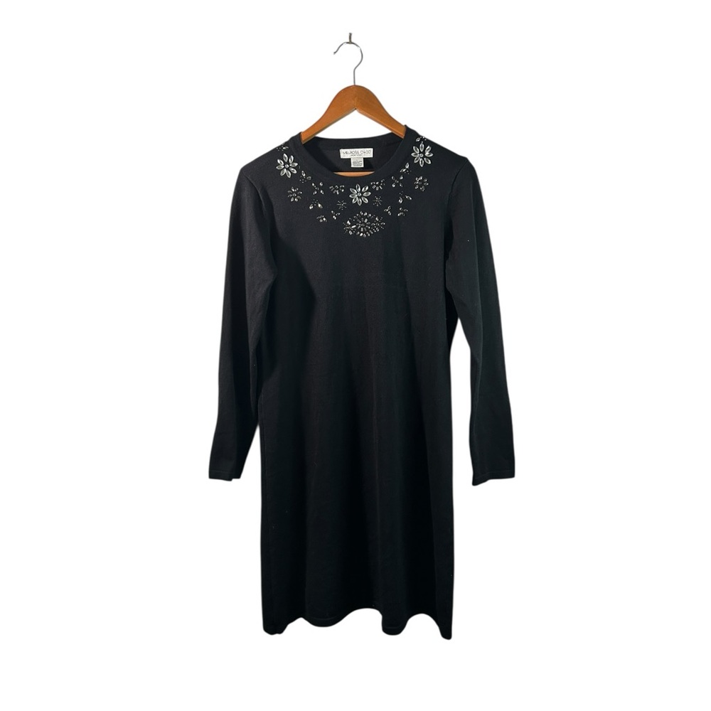 Vintage Whimsigoth Embellished Black Melrose Chic NY Cozy Fall Sweater Dress L